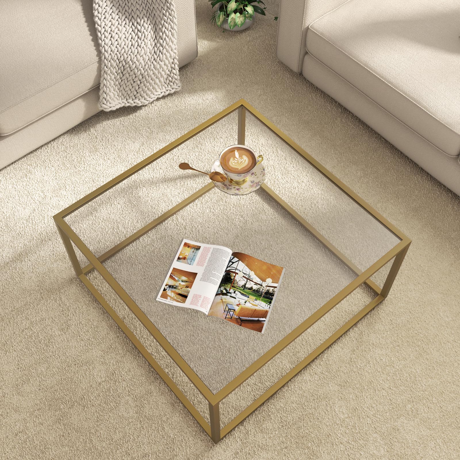 SAYGOER Square Glass Coffee Table