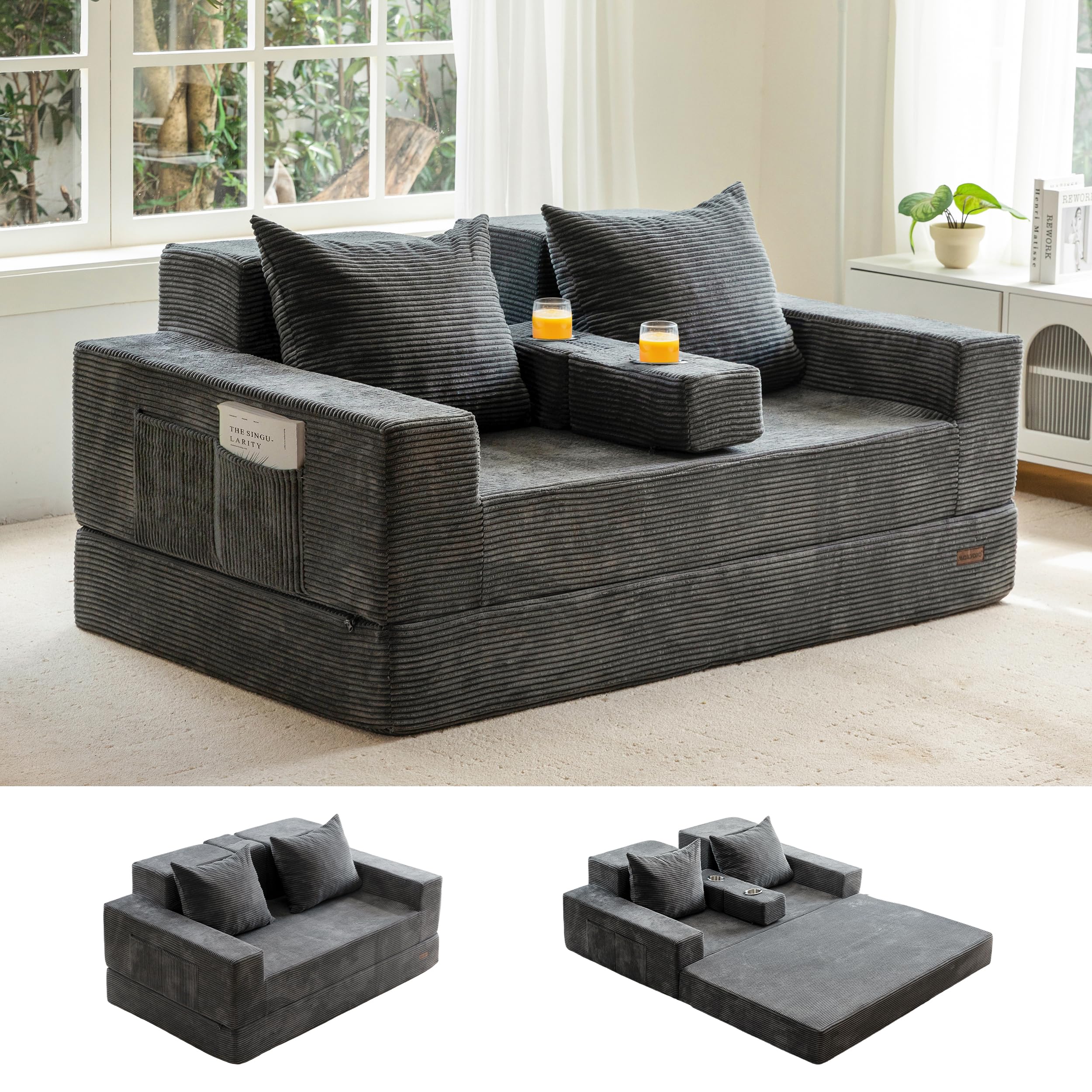 MAXYOYO 64" Foldable Loveseat Sofa Bed