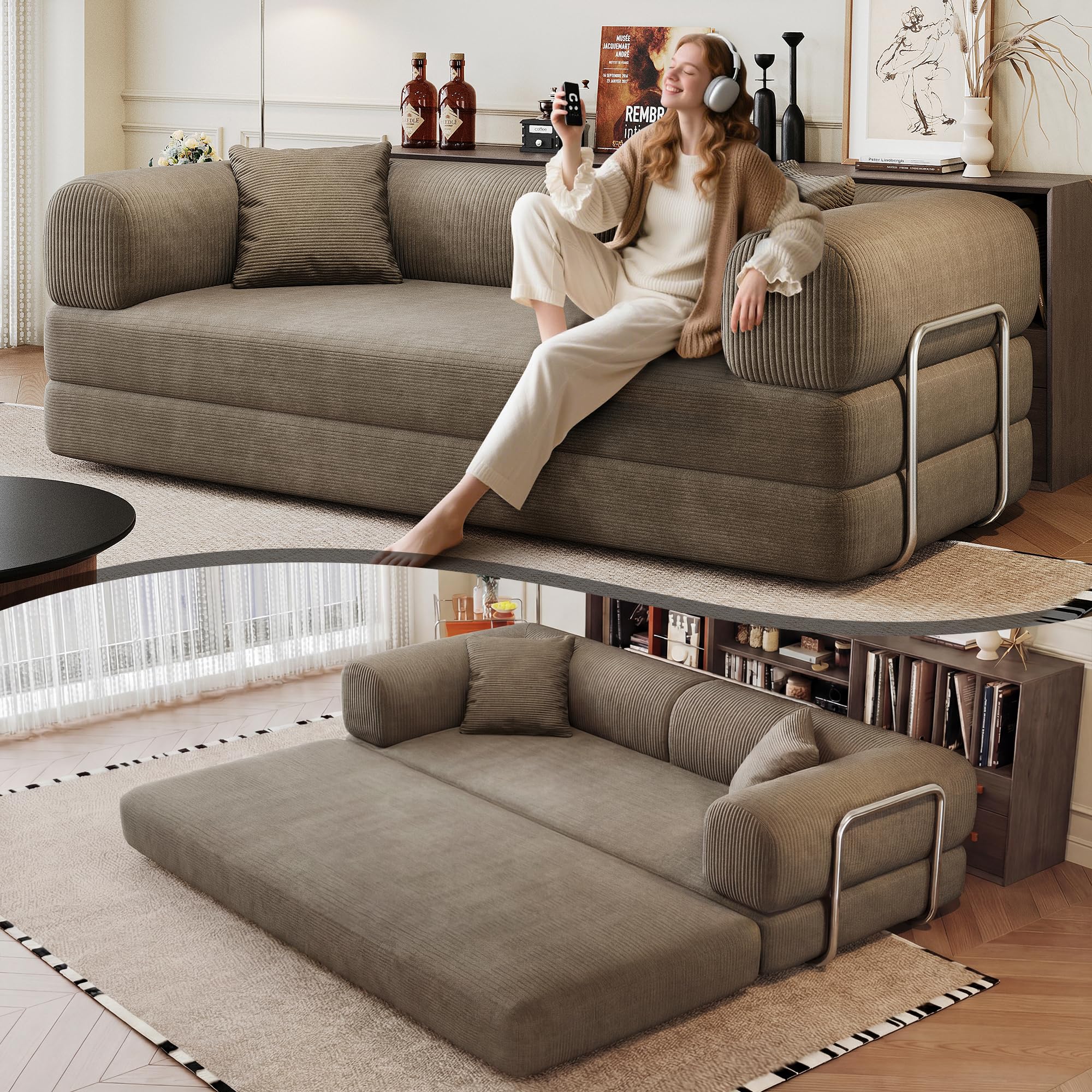 Convertible Corduroy Floor Sofa Bed (79")