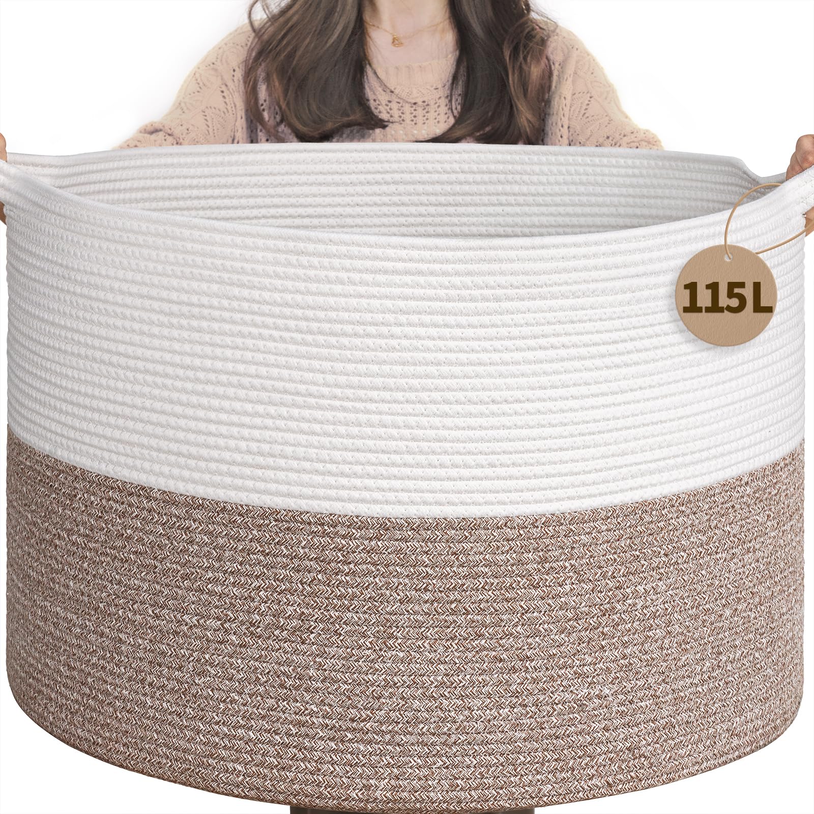 INDRESSME Cotton Rope Blanket Basket