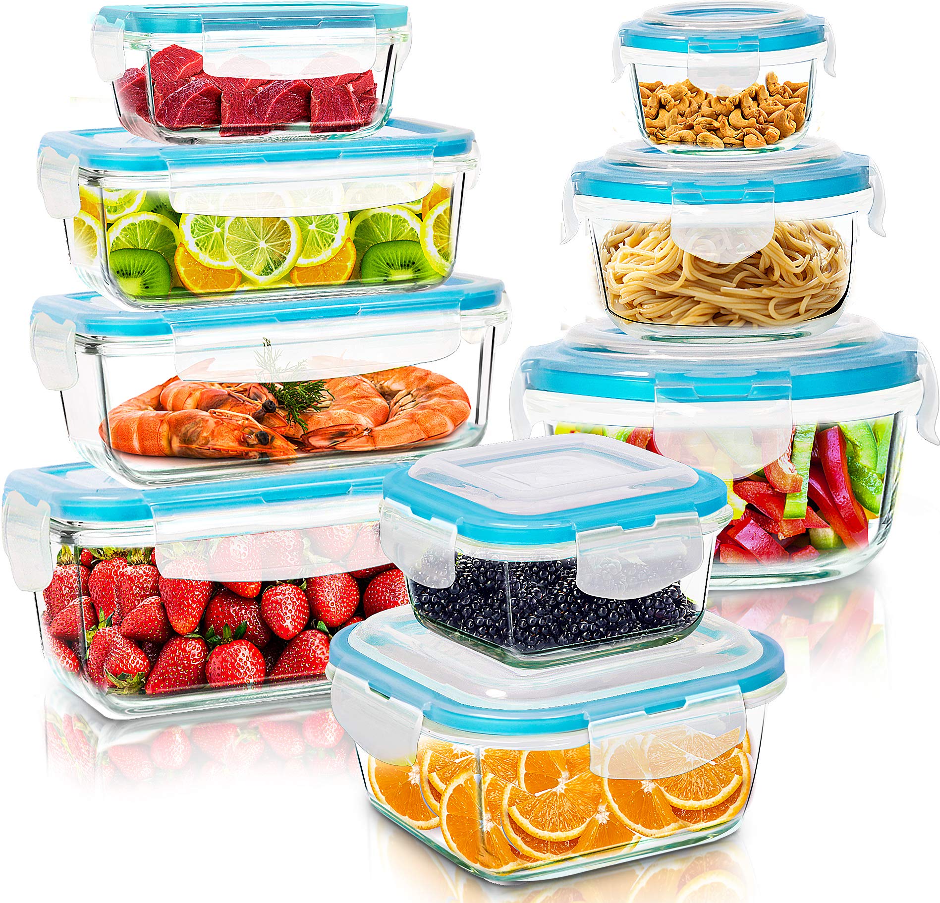 Utopia Kitchen Glass Food Storage Container Set - 18 Pieces (9 Containers and 9 Lids)