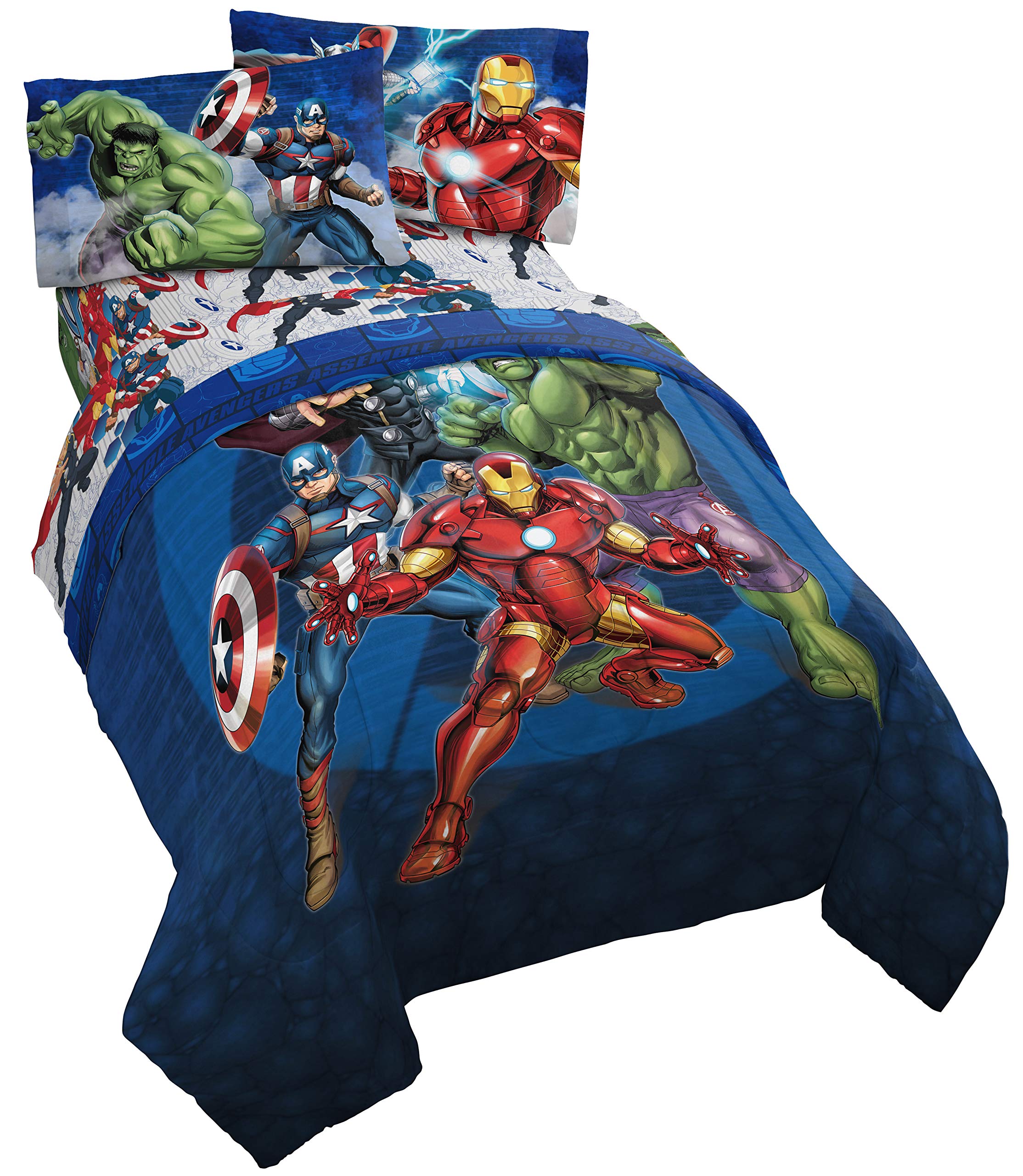 Marvel Avengers 5‑Piece Full Bed Set — Reversible Comforter & Sheets