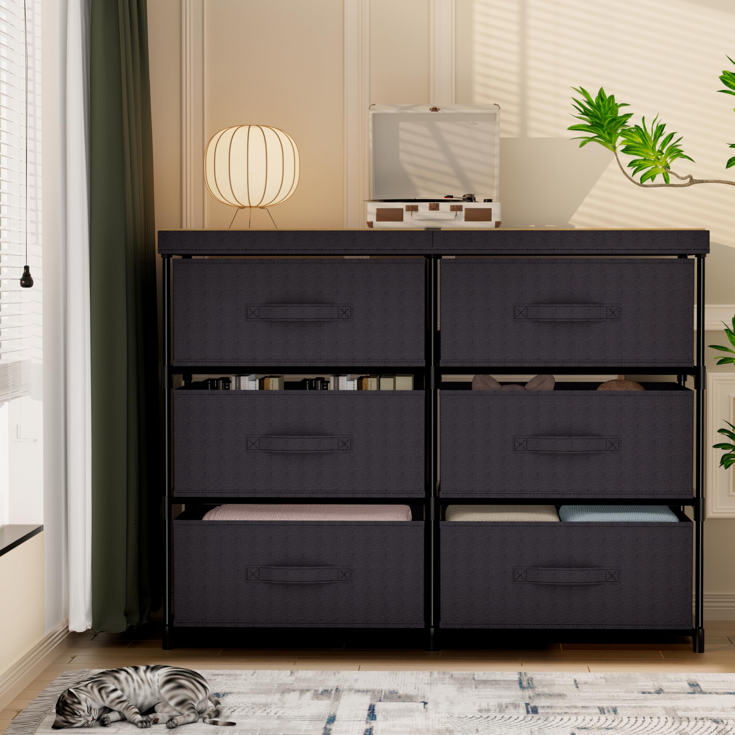 Metal Frame Fabric Dresser 6-Drawer