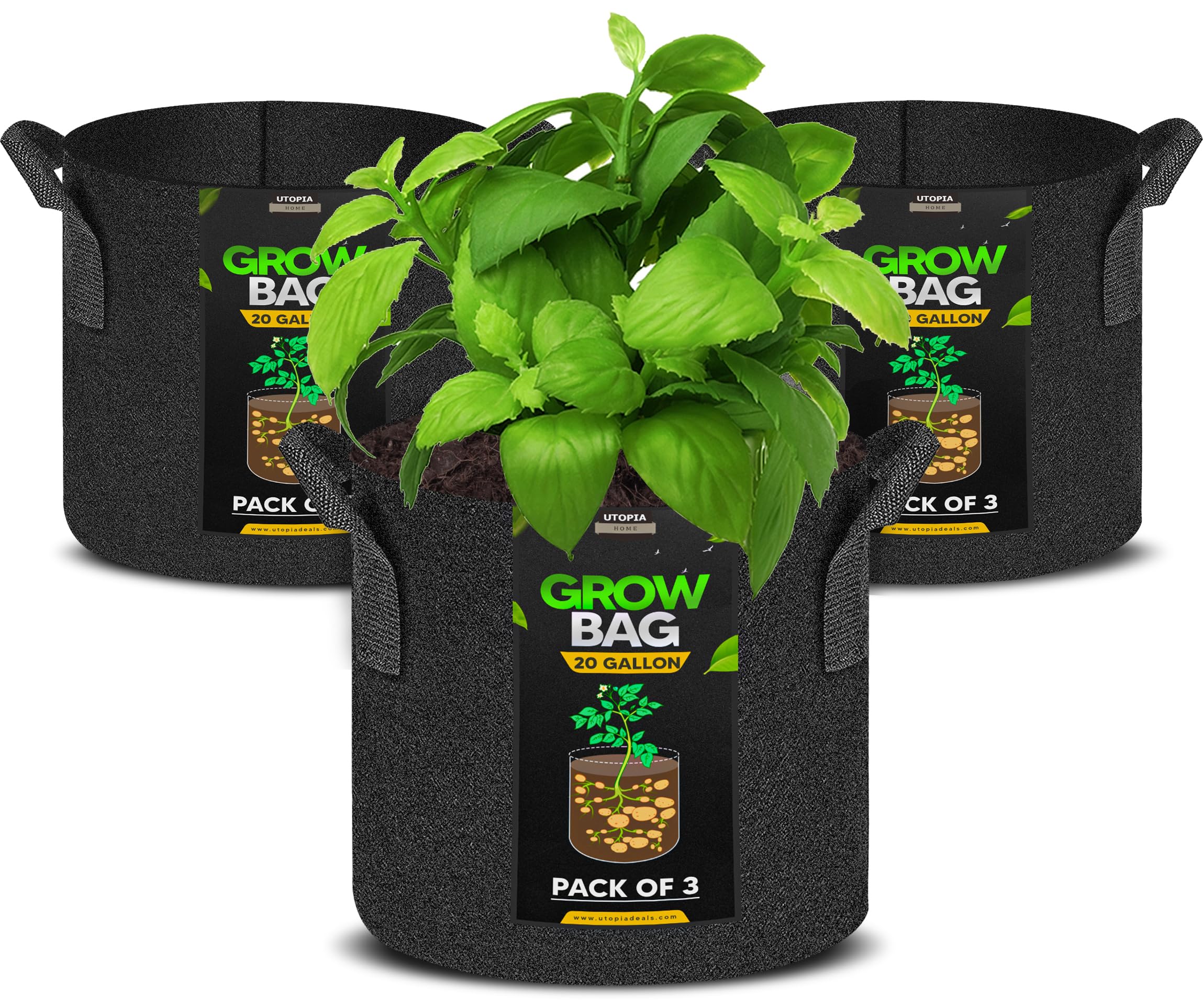Utopia Home 20 Gallon Fabric Grow Bags (3-Pack)