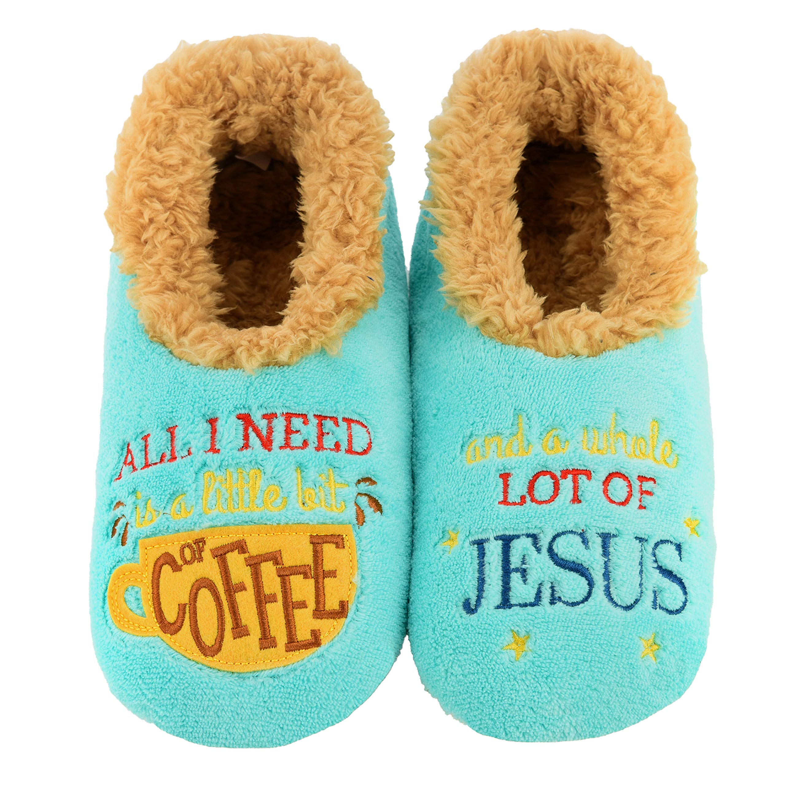 Snoozies Coffee Slipper Socks for Women Cute Gifts and Fun House Slippers with Soft Sherpa Lining and Grips 9-10 All I Need is Some Coffee & Jesus