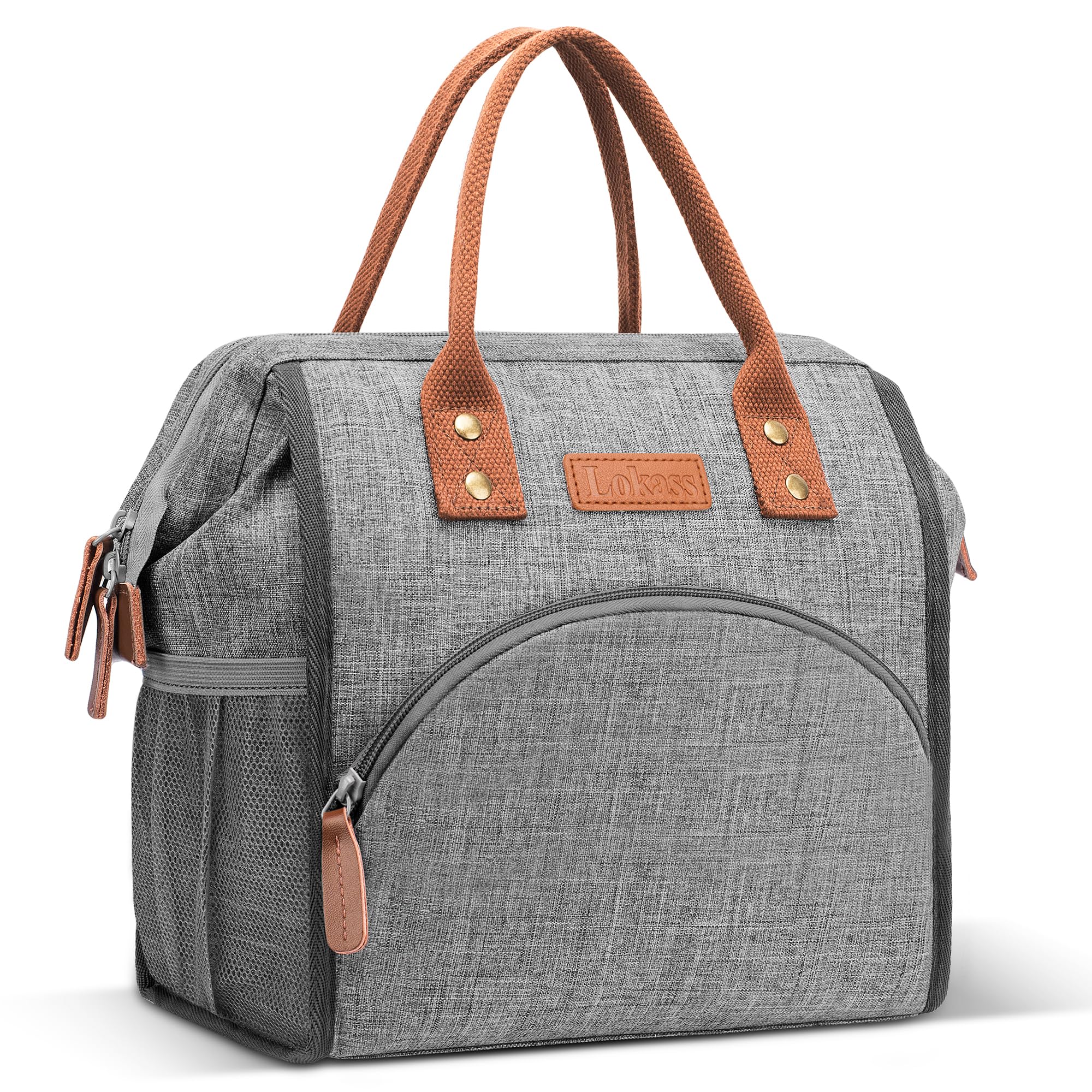 LOKASS Insulated Wide-Open Lunch Bag (Gray, 10 L)