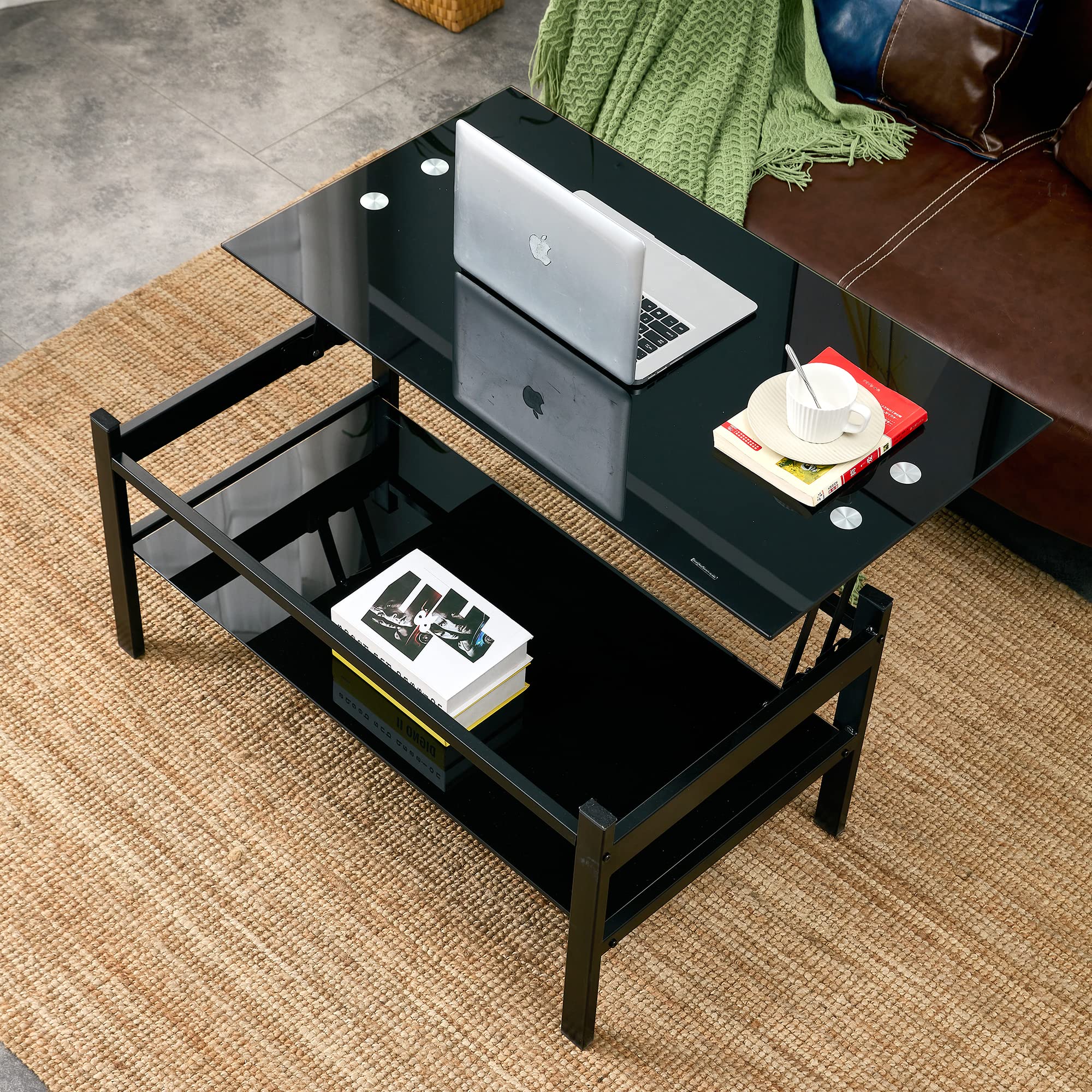 IANIYA Tempered Glass Lift-Top Coffee Table