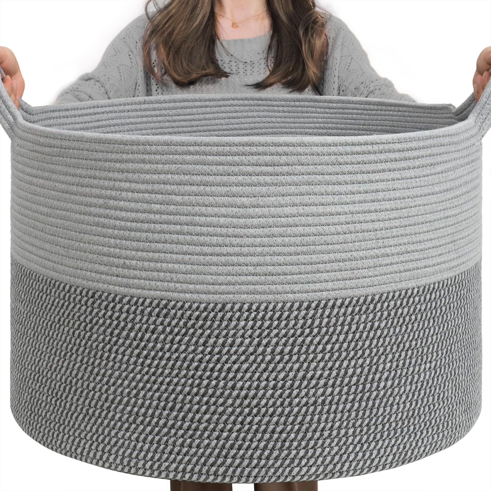 INDRESSME Extra Large Cotton Rope Basket
