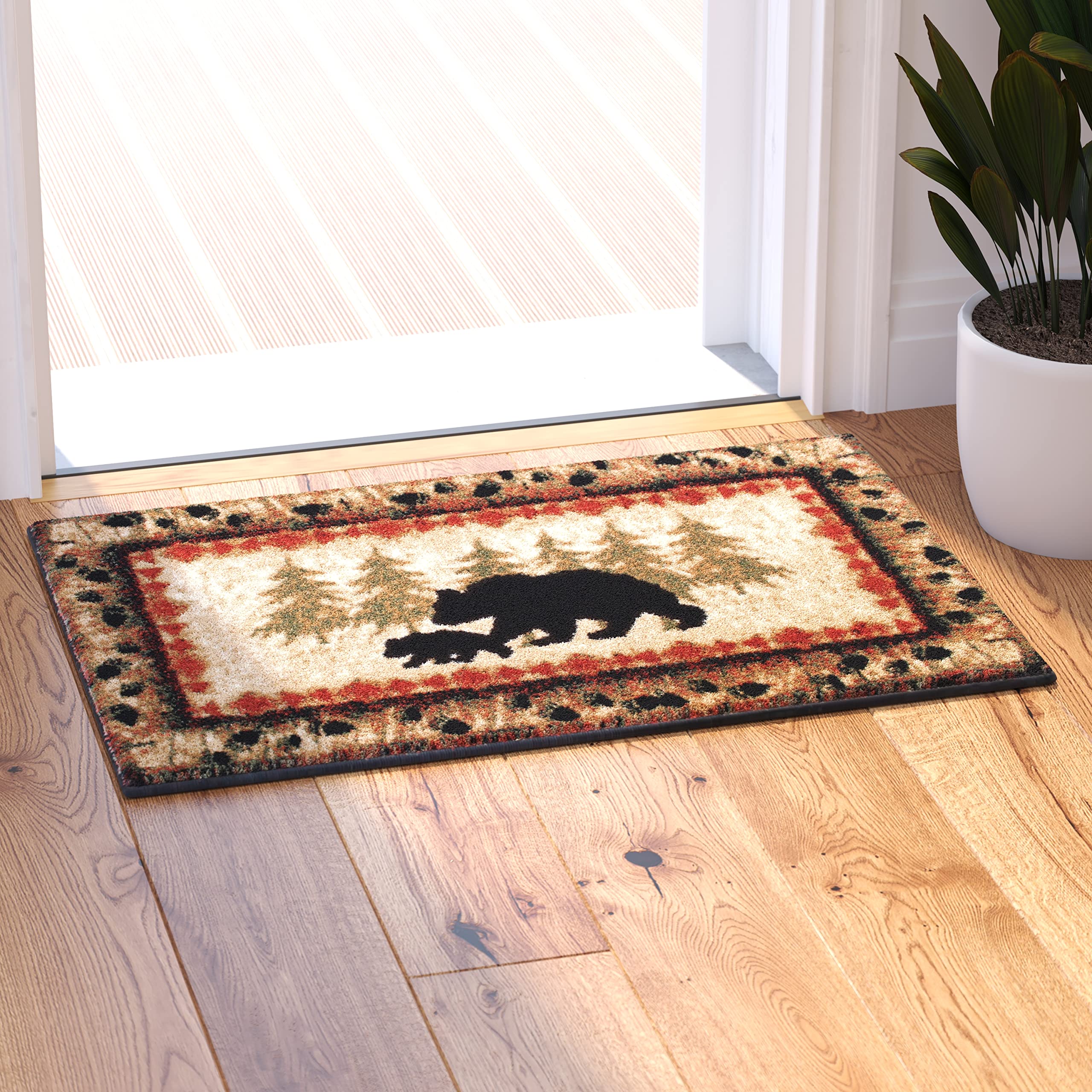 Masada Cabin/Lodge Rug 2'x3' with Bear and Cub Scene — Brown