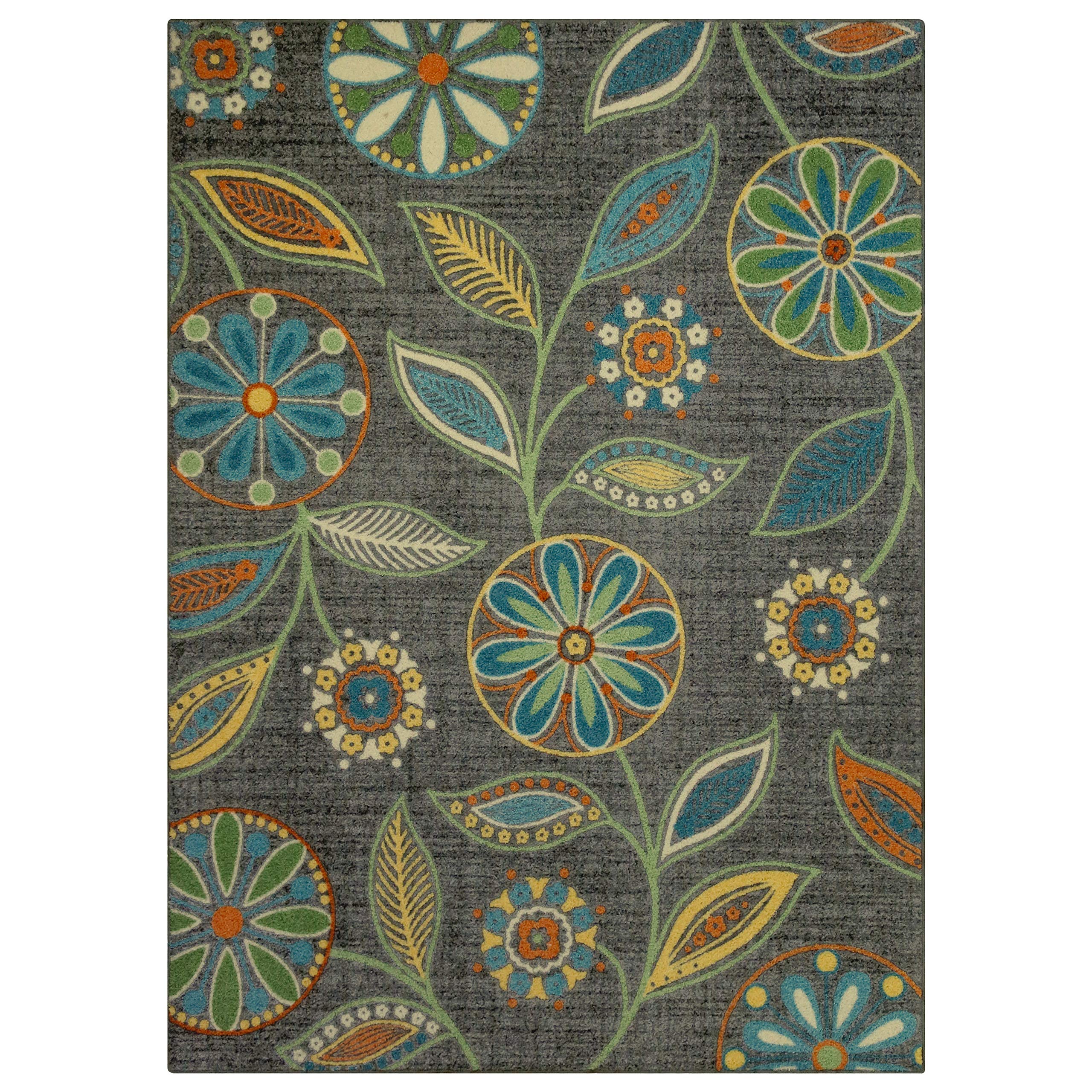 Maples Rugs Reggie Floral Area Rug - Made in USA - Low Pile, Non Slip, Pet-Friendly Mat for Living Room, Bedroom, and Office, 5' x 7', Dark Grey 4'9" x 7' (Rectangular) Dark Grey