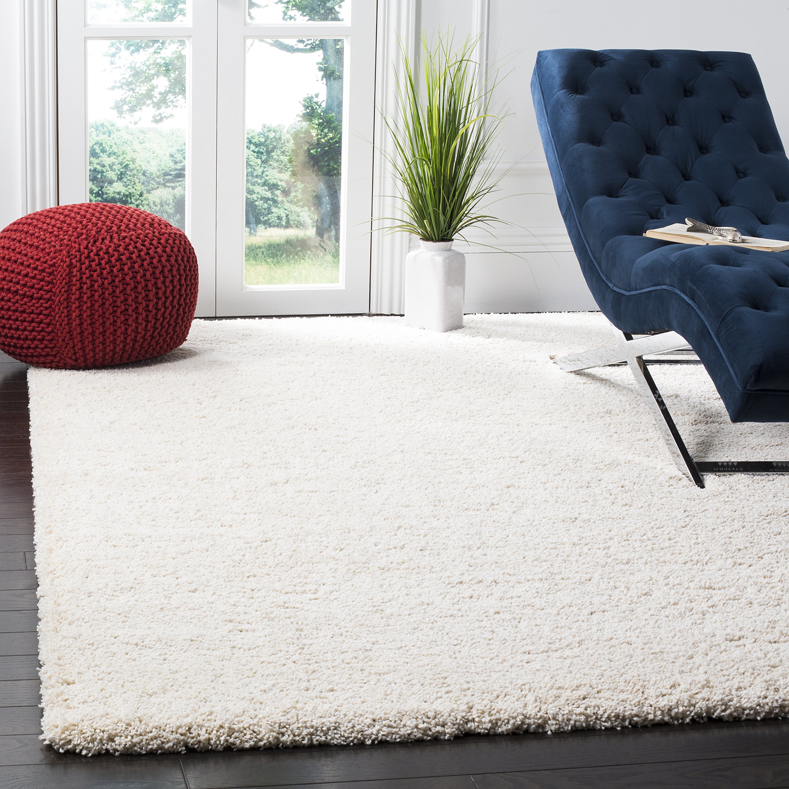 SAFAVIEH Milan Shag Collection Area Rug - 7' Square, Ivory, Solid Design, Non-Shedding & Easy to Clean, Plush Thick Pile, Ideal for Living Room, Bedroom (SG180-1212) 7' x 7' (Square) Ivory
