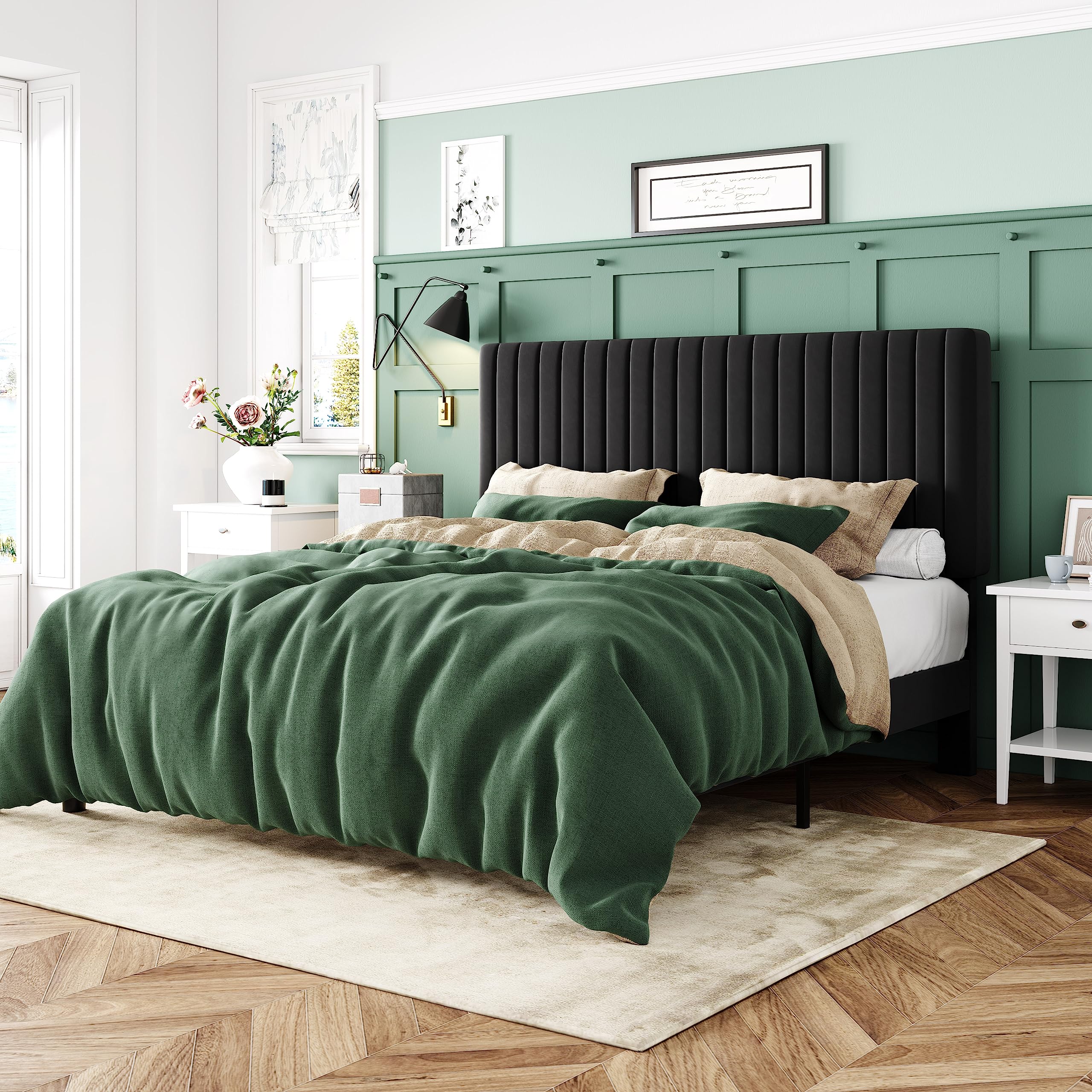 Allewie Velvet Upholstered Platform Bed