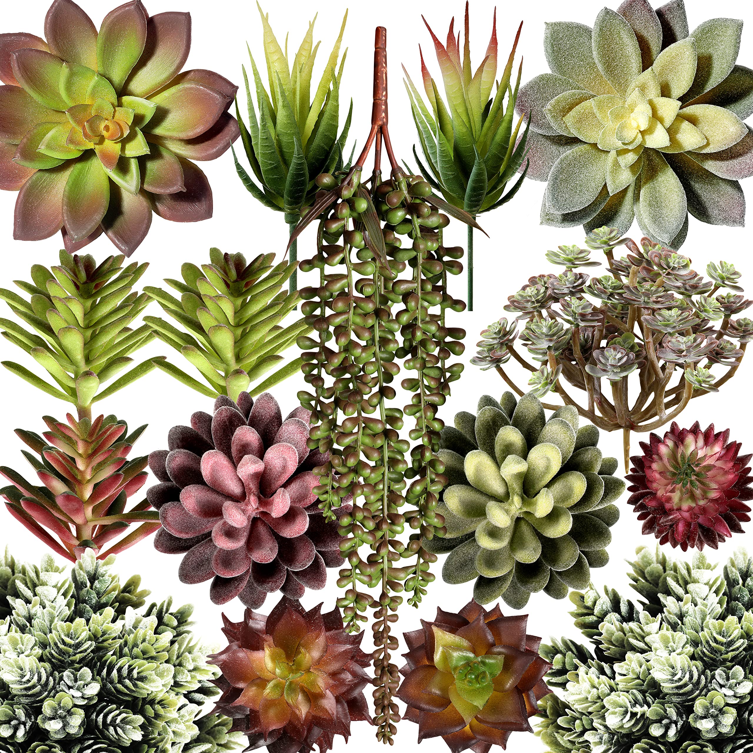 Miltonson 16-Pack Assorted Faux Succulents