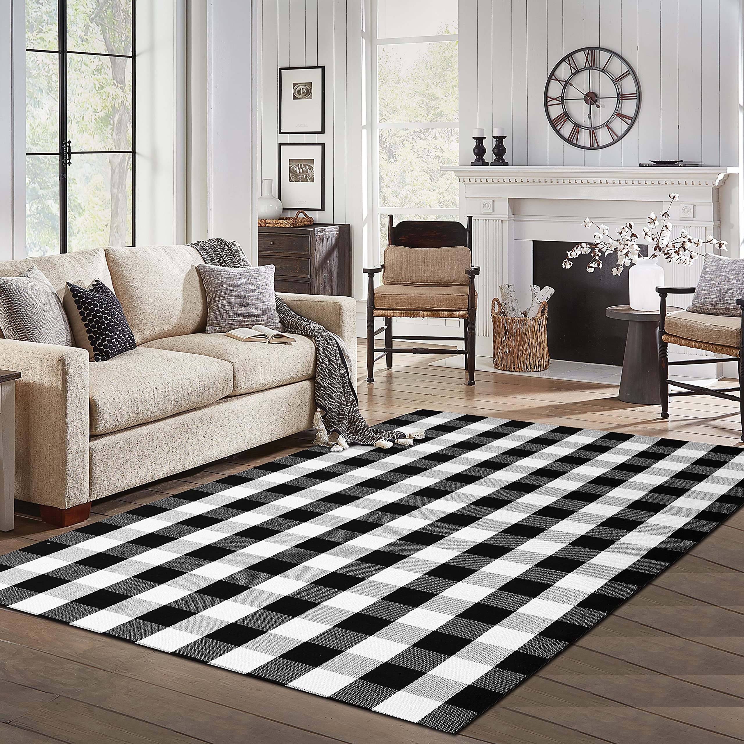 IOHOUZE Buffalo Plaid Cotton Blend Rug